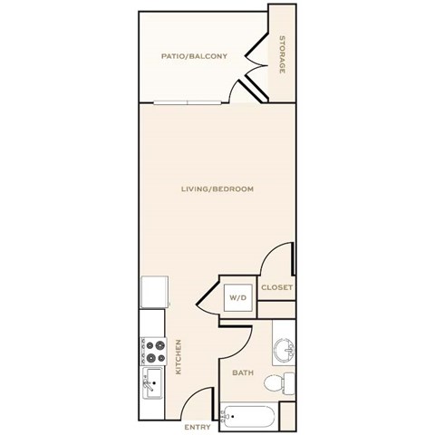 Floor plan for studio, 1 bath, 446 sqft